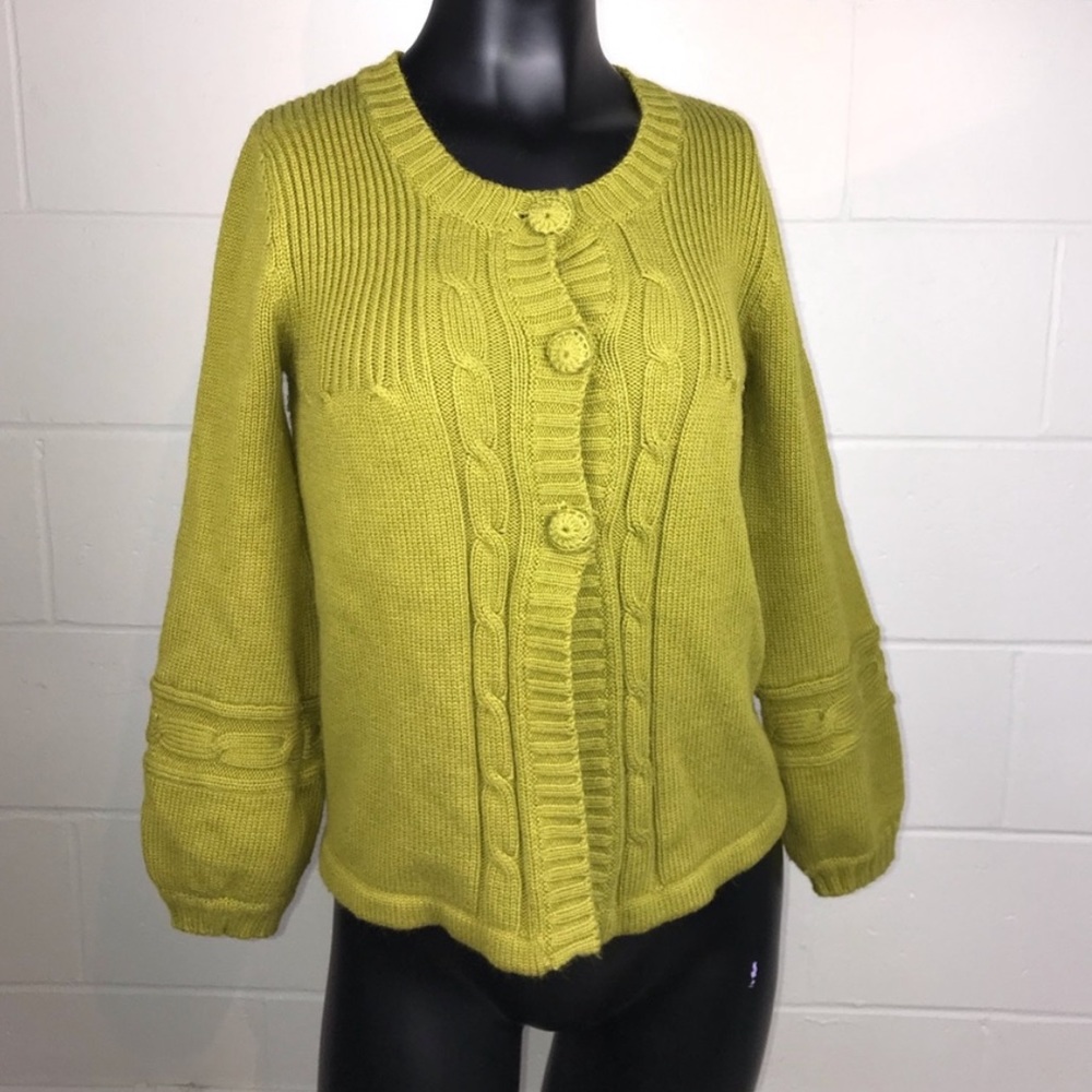 Chartreuse Knit Cardigan Sweater Small Green - Picture 14 of 16